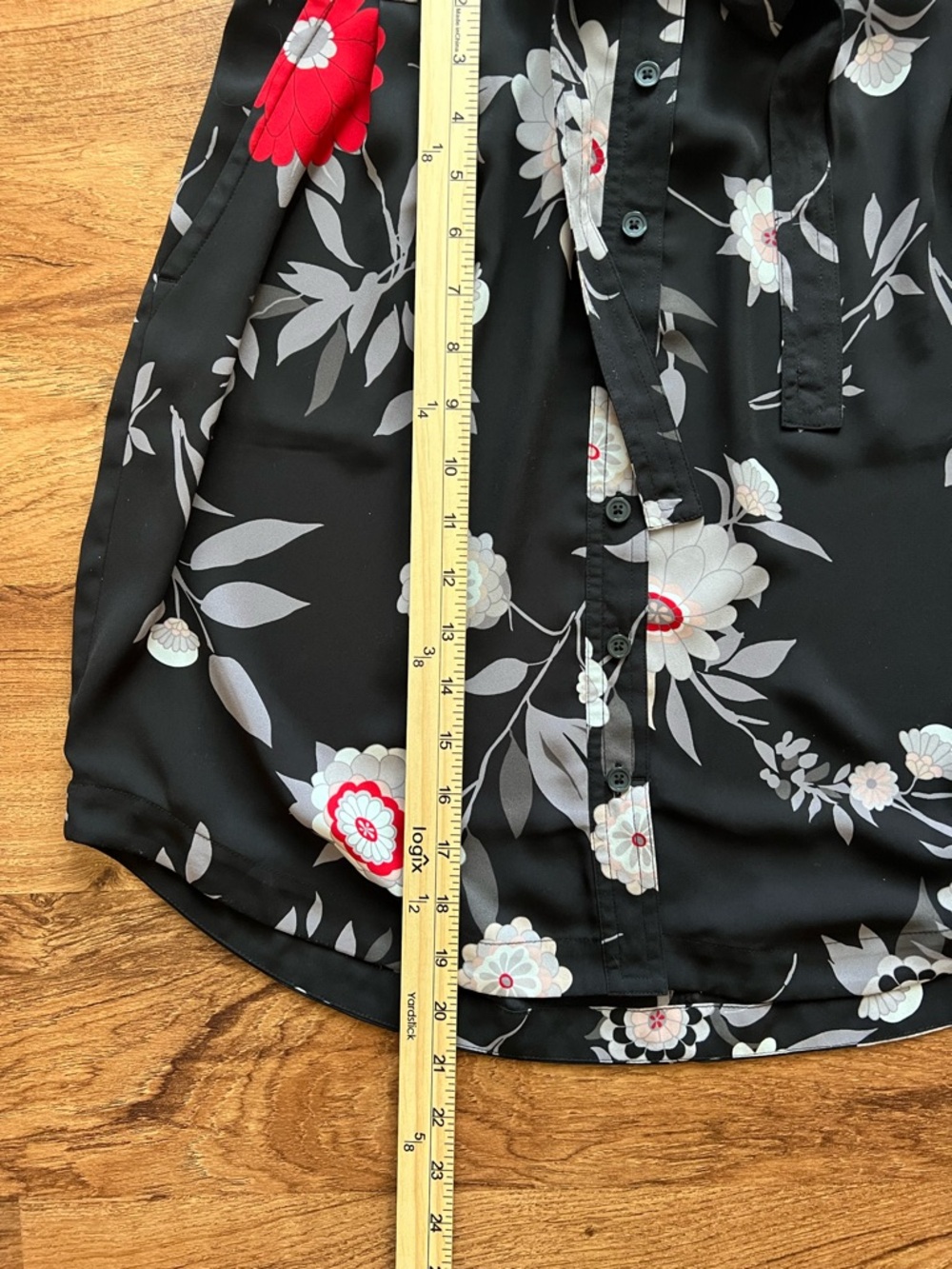LOFT Black Floral Skirt Button Front Tie Waist Midi Lined Size Medium - Picture 9 of 11
